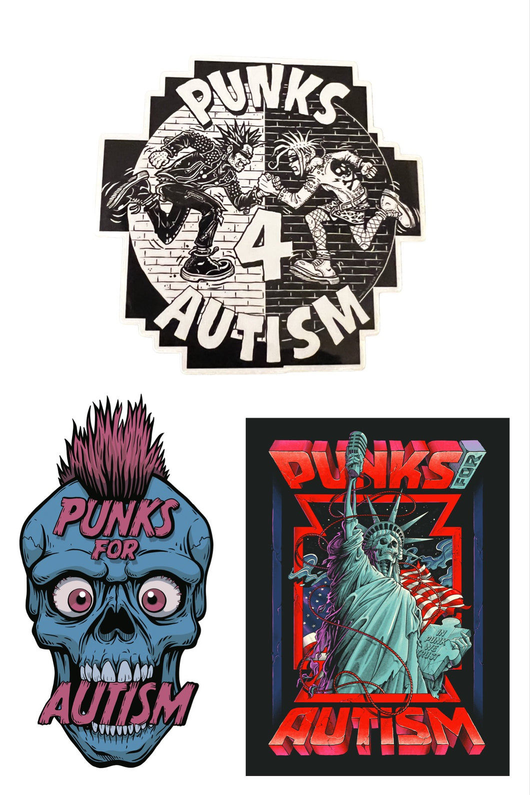 Punks for Autism - Set of 3 Stickers